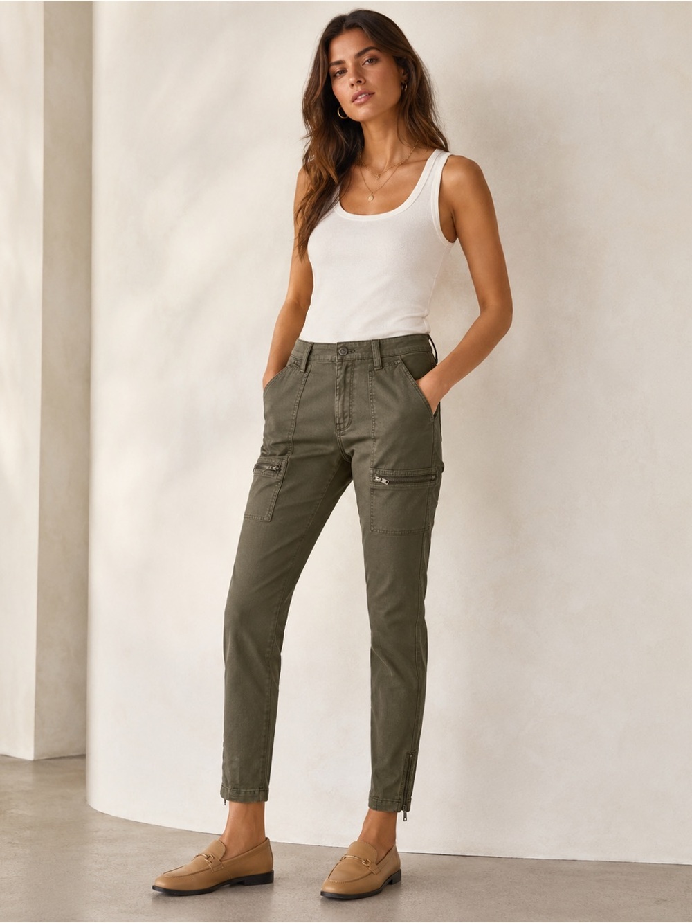 Joie Park Cargo Pants Women 6/28 Beetle Olive Utility Ankle Zip NWT $228